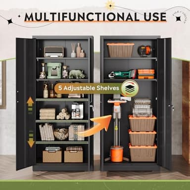 DEVAISE Metal Garage Storage Cabinet with 2 Doors and 5 Adjustable Shelves, 71'' Black Lockable Steel File Cabinet for Garage, Home, Office, Shool, Gym - Image 4