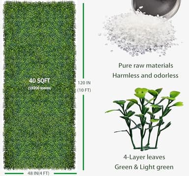 ODTORY Artificial Boxwood Roll Panels,48 X 120 in(40 sqft) UV-Anti Artificial Ivy Privacy Fence Wall Screen for Indoor Outdoor Green Grass Wall Decor & Ivy Fence Covering Privacy - Image 2