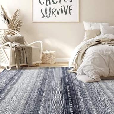 Nakagishi Area Rugs 9x12 Living Room Rug: Washable Boho Large Neutral Modern Soft Stain Resistant Indoor Floor Non-Slip Moroccan Accent Carpet for Bedroom Nursery Kid Playroom Office Dining Room- Blue - Image 6