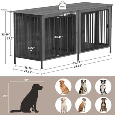 EasyCom Dog Crate Furniture for 1 or 2 Dogs, Heavy Duty Single/Double Dog Crates for Small/Medium/Large Dogs, Dog Kennel Furniture Indoor as TV Stand, Large Size 78.74" L(35-60 Pounds), Dark Grey - Image 5