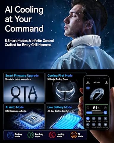 RANVOO AICE LITE Plus 2025 Max Cooling Airflow [No.1 Coolest & Most Durable] Neck Air Conditioner, Ultimate Immersive Personal AC 6000 mAh Rechargeable Neck Fan Blow Cold Air, Gifts for Mom/Dad, White - Image 6