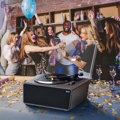 All in One Vinyl Record Player,Bluetooth Turntable Built in 4 Stereo Speakers Phono Preamp,High Fidelity Turntables for Vinyl Records with Magnetic Cartridge AT-3600L MM,Belt Drive 2-Speed,33/45 RPM - Image 8