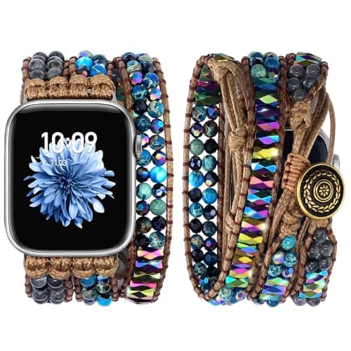 JR.DM Boho Beaded Bands for Women Compatible with Apple Watch 42mm(S3/2/1) 44mm 45mm 46mm 49mm Emperor Stone Blue Bracelet Adjustable Braided Strap for iWatch Series 11/10/9/8/7/6/5/4/SE 3/2/1/Ultra - Image 1