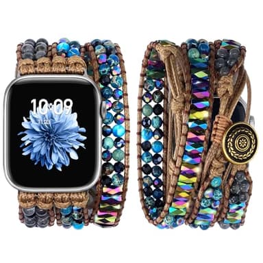 JR.DM Boho Beaded Bands for Women Compatible with Apple Watch 42mm(S3/2/1) 44mm 45mm 46mm 49mm Emperor Stone Blue Bracelet Adjustable Braided Strap for iWatch Series 11/10/9/8/7/6/5/4/SE 3/2/1/Ultra - Image 1