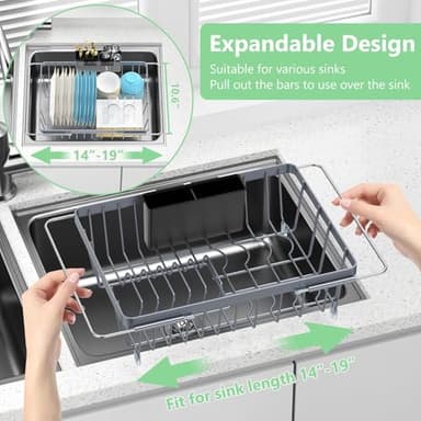 LEMIKKLE Sink Dish Drying Rack - Expandable Small Dish Rack Over Sinks with Drying Tray, Dish Drainer for Kitchen Counter with Cutlery Holder, Drying Rack Fit for 14’’-19’’ Kitchen Sink - Image 2