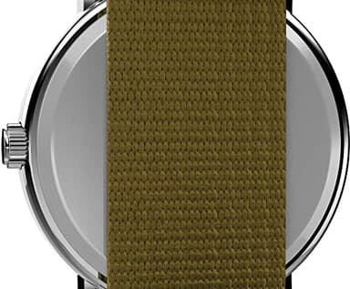 Timex Unisex Weekender 38mm Watch – Silver-Tone Case White Dial with Olive Fabric Slip-Thru Strap - Image 5
