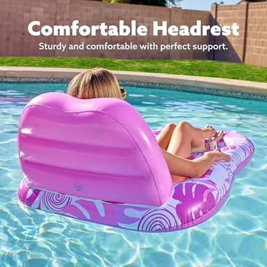 SLOOSH Pool Lounge Float Adult, Inflatable Pool Floats Lounger Raft Floaties Water Floating Recliner Chair with Cup Holders Foot Rest Swimming Floaty, Pink - Image 2