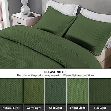 Maple&Stone Quilt Set Queen Size, Lightweight Olive Green Bedspread Ultrasonic Chevron Pattern Light Coverlet for All Season Comforter Bedding Decor - 3 Piece Full Bed Cover Sets - Image 5