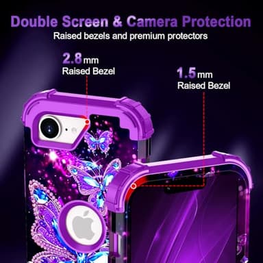Miqala for iPhone 16e Case 2025,Glow in The Dark Three Layer Heavy Duty Shockproof Protection Hard Plastic Bumper+Soft Silicone Protective Case for Apple iPhone 16e,Dark Butterfly - Image 5