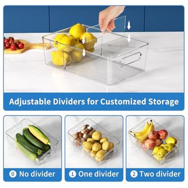 Mpotmiy 6 Pack Pantry Organizers and Storage,Clear Plastic Containers with 2 Dividers for Kitchen,Fridge Organization and Storage,Acrylic Bins for Pounches,Spice Packet,Snack organzier - Image 4