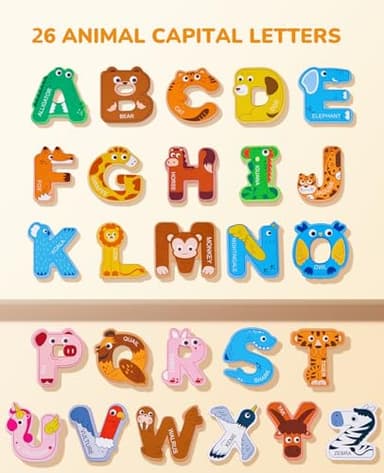 JoyCat Wooden Thick Alphabet Magnets for Toddlers Fridge Large Size Cute Animal Colorful ABC Magnetic Letters 26 Uppercase Letters Educational Toy Set for Kids Toddlers Preschool Learning Spelling - Image 2