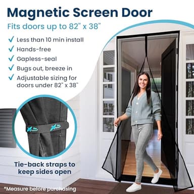 Flux Phenom Magnetic Screen Door - Bugs Out, Breeze in - 9min Install Auto-Sealing Heavy Duty Double Stitched Mesh, 52 Magnets, Hands Free Sliding & Patio Doors Net, Pet & Kid Friendly, 38 x 82 Inch - Image 3