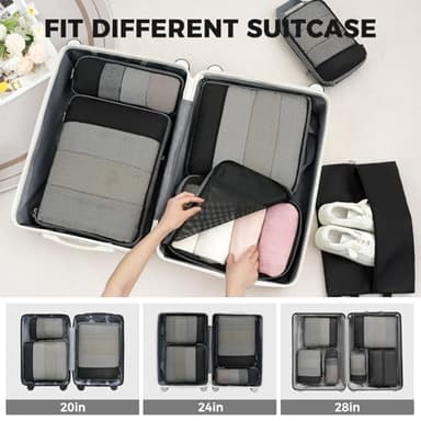 BAGAIL 4 Set/6 Set/8 Set Compression Packing Cubes Travel Accessories Expandable Packing Organizers (Half Mesh, 6-Black) - Image 7