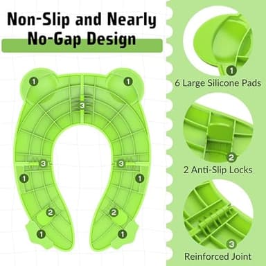 Portable Potty Seat for Toddler Travel - Foldable Non-Slip Potty Training Toilet Seat Cover for Boys Girls, Baby Kids with Drawstring Bag (Green Frog) - Image 3