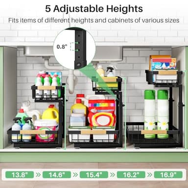 Under Sink Organizer, 2 Packs 2 Tier Under Sink Organizers and Storage, Slide out Pull out Cabinet Organizer Shelf, Metal Sliding Drawer for Kitchen Bathroom Pantry Cabinet Closet Organization Rack - Image 7