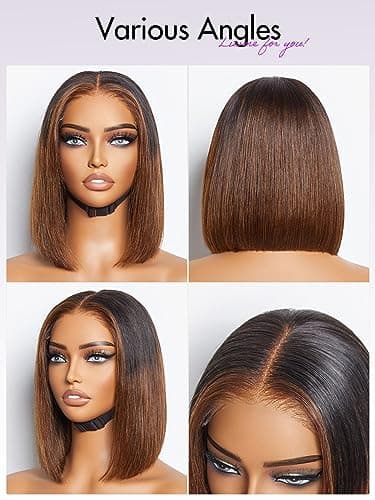 LUVME HAIR 10" Mix Brown Glueless Bob Wigs Human Hair Pre Plucked, 5x5 HD Lace Closure Wigs Human Hair 180 Density, Ready to Go Wig with Bleached Knots & Pre Cut Lace - Image 7