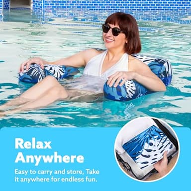 SLOOSH Pool Floats Chairs Adult,Inflatable Pool Lounge,Plant Pattern Floating Mat Hammock,Blow up Water Chairs Noodles rafts for Party Summer Water Beach Fun,Blue Leaves - Image 5