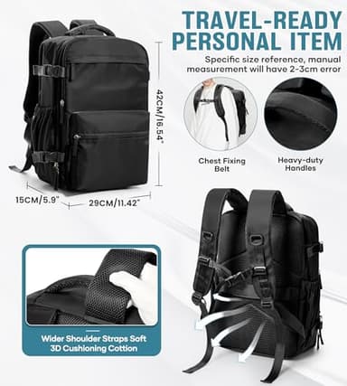 Vacuum Travel Backpack with Pump Women Personal Item Carry on Vacpack Backpacks Flight Approved 18x14x8 inches Men Laptop Waterproof Work Compression bags Casual Daypack Black Vacuum seal backpack - Image 8