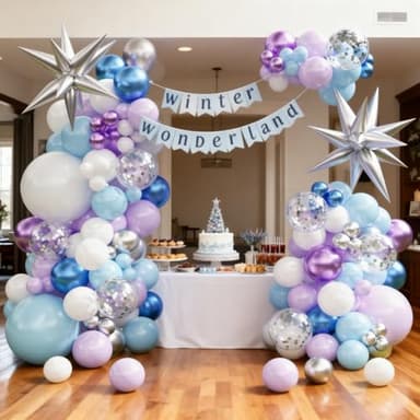 KARLURE Purple and Blue Balloon Arch Garland Kit, Blue Purple White Silver Confetti Balloons for Birthday Party Baby Shower Winter Wonderland Party Anniversary Decorations - Image 5