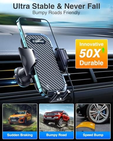 VANMASS Car Phone Holder Mount 2025 Upgraded [Patent Steel-Hook] Car Vent Phone Mount Clip Military-Grade Shockproof Cell Phone Car Mount Handsfree Truck Stand Vent Cradle for iPhone 16 Android,Black - Image 7