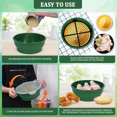 Batter Shaker Bowl with Lid: Multifunctional Breading Flour Shaker Container,Mess Free Breading Station Tray with Silicone for Home Cooking,Fried Wings,Onion Rings,Meat,Chicken,Fish and More(Green) - Image 3