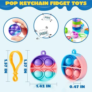 JOYIN Round Pop Fidget Keychain 90 Pack Pop Fidget Toys Bulk Party Favors for Kids 4-8,8-12 Years, Halloween Goodie Bags Stuffers Back to School Gifts for Students Classroom Prizes Sensory Toys - Image 2
