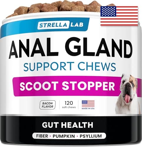 STRELLALAB Anal Gland Support Chews - Scoot Treatment - Digestive Enzymes, Prebiotics & Fiber Supplement for Dogs Digestion & Gut Health. Proprietary Blend of Beet, Psyllium, Dandelion & Pumpkin 120Ct - Image 1