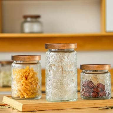 Adodeen 32oz Vintage Glass Jars With Lids, Airtight Food Storage Containers, Kitchen Canisters For Sugar, Coffee, Tea, Spice, Flour, Candy Cookie, Pasta, Cereal, Cute Decorative Jars - Image 3