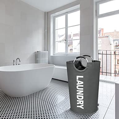 DOKEHOM 90L Large Laundry Basket, Collapsible Laundry Bag, Freestanding Tall Clothes Hamper, Foldable Washing Bin (Dark Grey) - Image 8