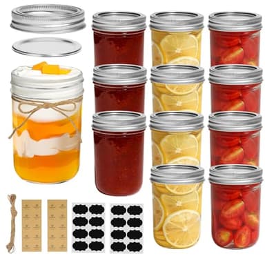 ComSaf Small Mason Jars 8 oz - 12 Pack, Regular Mouth Mason Jar with Lids and Seal Bands, Small Glass Canning Jar for Spice, Jam, Honey, Jelly, Dessert, Shower Wedding Favors, DIY Candles Decor - Image 1