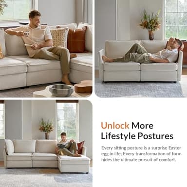 HULALA HOME 127'' Modular Sectional Sofa, Oversized U Shaped Couch with Storage Ottoman, Comfy Chenille Sofa with Deep Seat, 6 Seat Convertible Couches for Living Room, Beige - Image 7