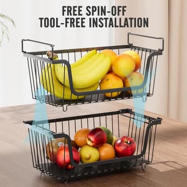 4 Pcs Stackable Wire Baskets for Pantry Organizers and Storage,Vegetable Fruit Basket for Countertop,Kitchen Storage Metal Baskets,Produce Potato Onion Storage Bin,Black - Image 8