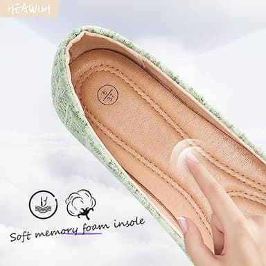HEAWISH Women’s Round Toe Flats Shoes Ballet Flats Dressy Comfortable White Green Flats for Women(Green, US8) - Image 3