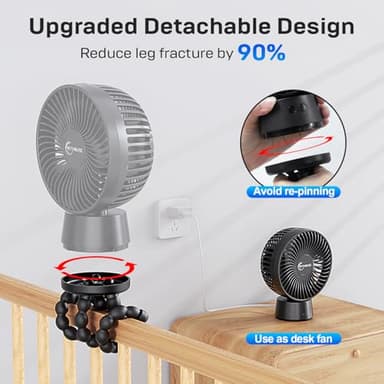 20000mAh Portable Stroller Fan, 120° Auto Oscillation, 3-IN-1 with Power Bank LED Light Detachable Flexible Tripod Rechargeable Battery Powered Clip On Fans Desk for Baby Crib Car Seat Travel - Image 5