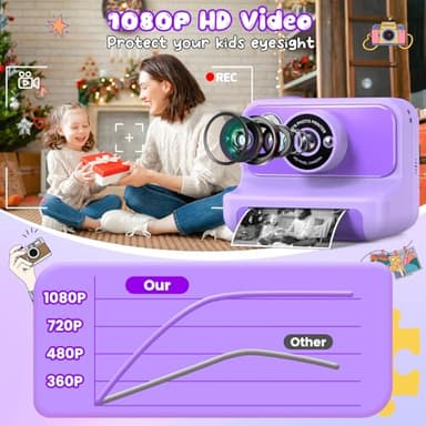 Kids Camera Instant Print, Christmas Birthday Gifts for Girls and Boys, 1080P HD Video Digital Kids Camera with 32G Card, Toddler Camera for 3-12 Years Old, Purple - Image 3