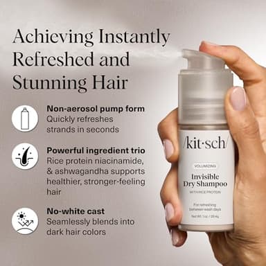 Kitsch Volumizing Rice Protein Dry Shampoo Powder - Dry Shampoo for Women & Men, No White Cast, Absorbs Oil, Non-Greasy, For Light-to-medium Hair Colors, Travel Size in Pump Form - Invisible 1oz - Image 2