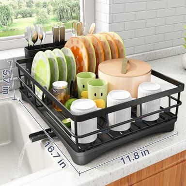 Dish Drying Rack - Stainless Steel Dish Rack for Kitchen Counter, Large-Capacity Dish Drainer with Cutlery Holder, Kitchen Organizer for Dishes, Spoons and Forks, Black - Image 5