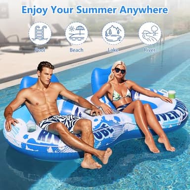 JOSEN Inflatable River Tube Float - 2 Person Heavy Duty River Float, Pool Floats Adult, Lake River Floats Water Tubes for Floating with Removable Cooler & Cupholders for Summer Relaxation - Image 4