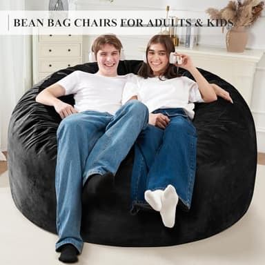 Homguava 5FT Bean Bag Chair Giant BeanBag with Memory Foam Filled, Comfy Bean Bag Chairs for Adults, Adult Bean Bag Chair with Dutch Velvet Cover for Living Room Bedroom-Black - Image 4