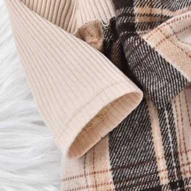 PATPAT Baby Girl Dress Newborn Infant Girls Long Sleeve Fall Ribbed Flannel Dress Toddler Suspender Dress with Bowknot Headband Khaki 6-9 Months - Image 7
