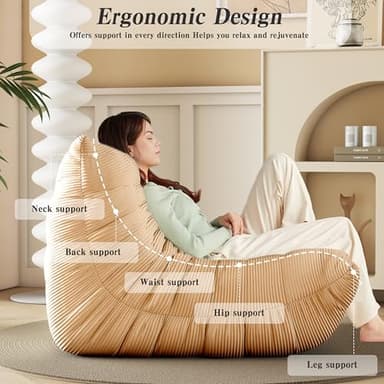 Bean Bag Chair, Lazy Floor Sofa Couch for Adults and Kids, Fireside Chair with Ergonomic Design, Memory Foam Lounge Chair for Living Room Bedroom, Office, Yellow - Image 3