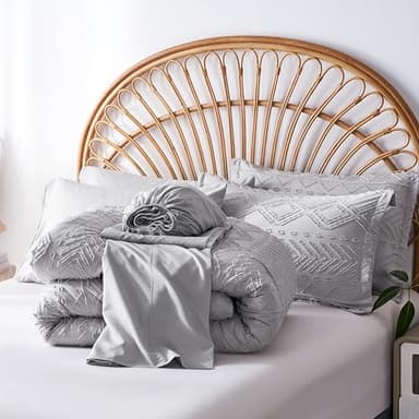akkialla Boho Full Size 7 Piece Bedding Set, Light Grey, Microfiber Comforter Set with Sheets, Pillowcases and Shams for All Seasons - Image 5