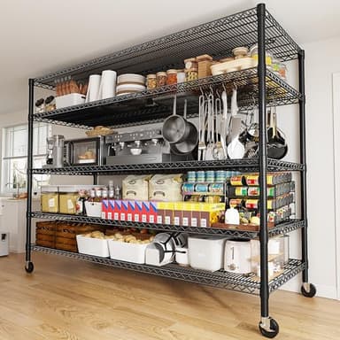 REIBII 85.7"H Storage Shelves 2998LBS Metal Shelving Units with Wheels&Feet, 5 Tier Garage Shelving Heavy Duty Adjustable Wire Shelf for Pantry Garage Commercial Industrials, 85.7"H X 55.5"W X 24.2"D - Image 2
