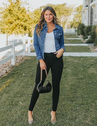 Luvamia Women's Vintage Blue Denim Jacket, Size Large, Fits Size 12-14, Long Sleeves, Button Down, Relaxed Fit, All Seasons, Bomber Silhouette - Image 4