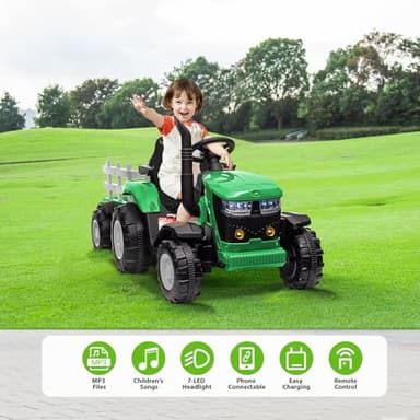 ACONEE Kids Ride on Tractor with Remote Control, 12V Battery Powered Electric Tractor and 35W Dual Motors for Kids Bluetooth Music/USB, 3-Gear-Shift, Safety Belt, 7-LED Lights, Green - Image 2