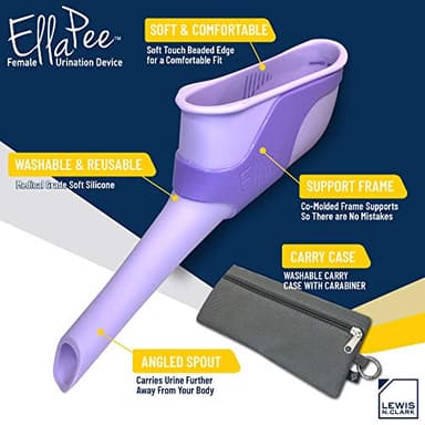 EllaPee Womens Urinal Funnel Female Urination Device for Women, Camping Accessories, Hiking, Outdoor Activities & More with Medical Grade Silicone (Reusable) , Purple - Image 2