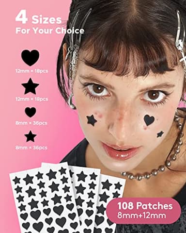 LitBear Acne Patch Pimple Patch, Black Star & Heart Shaped Acne Absorbing Cover Patch, Hydrocolloid Acne Patches For Face Zit Patch Pimple Sticker Acne Dots, Tea Tree Oil + Centella (108 Count) - Image 2