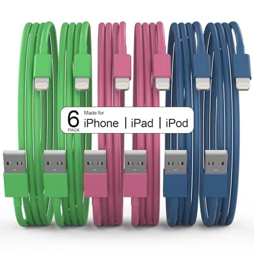 6Pack(3/3/6/6/6/10 FT) Original [Apple MFi Certified] iPhone Charger Fast Charging Lightning Cable iPhone Charger Cord for iPhone 14/13/12/11 Pro Max/XS MAX/XR/XS iPad AirPods-Green and Pink and Blue - Image 1