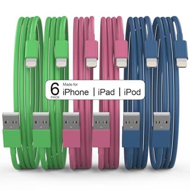 6Pack(3/3/6/6/6/10 FT) Original [Apple MFi Certified] iPhone Charger Fast Charging Lightning Cable iPhone Charger Cord for iPhone 14/13/12/11 Pro Max/XS MAX/XR/XS iPad AirPods-Green and Pink and Blue - Image 1