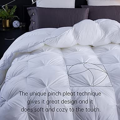 Three Geese Pinch Pleat Waterfowl Feathers Down Comforter King Size Duvet Insert, 1200TC 100% Cotton Fabric, Premium All Seasons White Hotel Warm Comforter with 8 Tabs. - Image 4